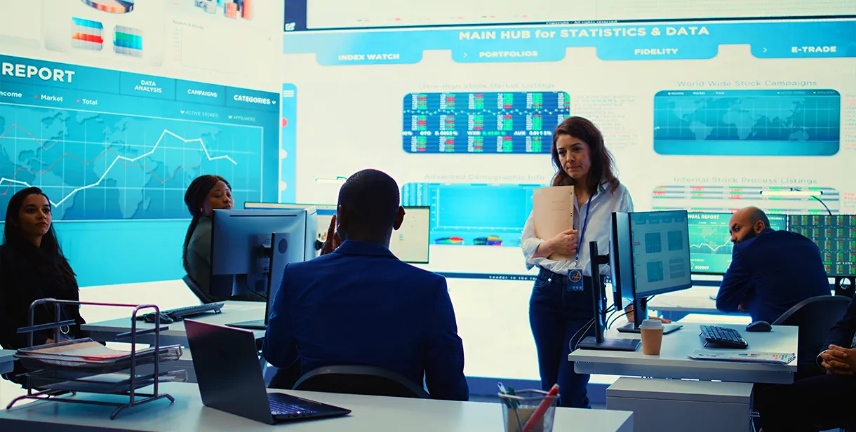 Marketing team reviewing AI campaign performance data