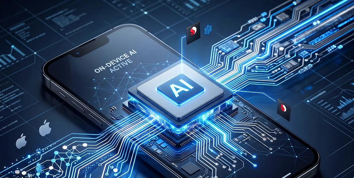 Smartphone running on-device AI inference without a cloud connection
